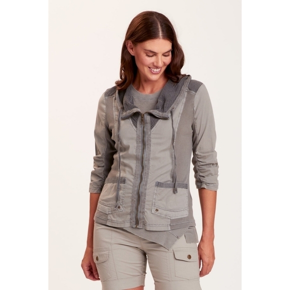 XCVI Fjord Zip Up Grey Jacket Size Petite Large - Picture 1 of 7